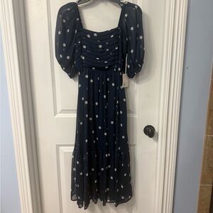 LC Lauren Conrad Navy Polka Dot Midi Dress